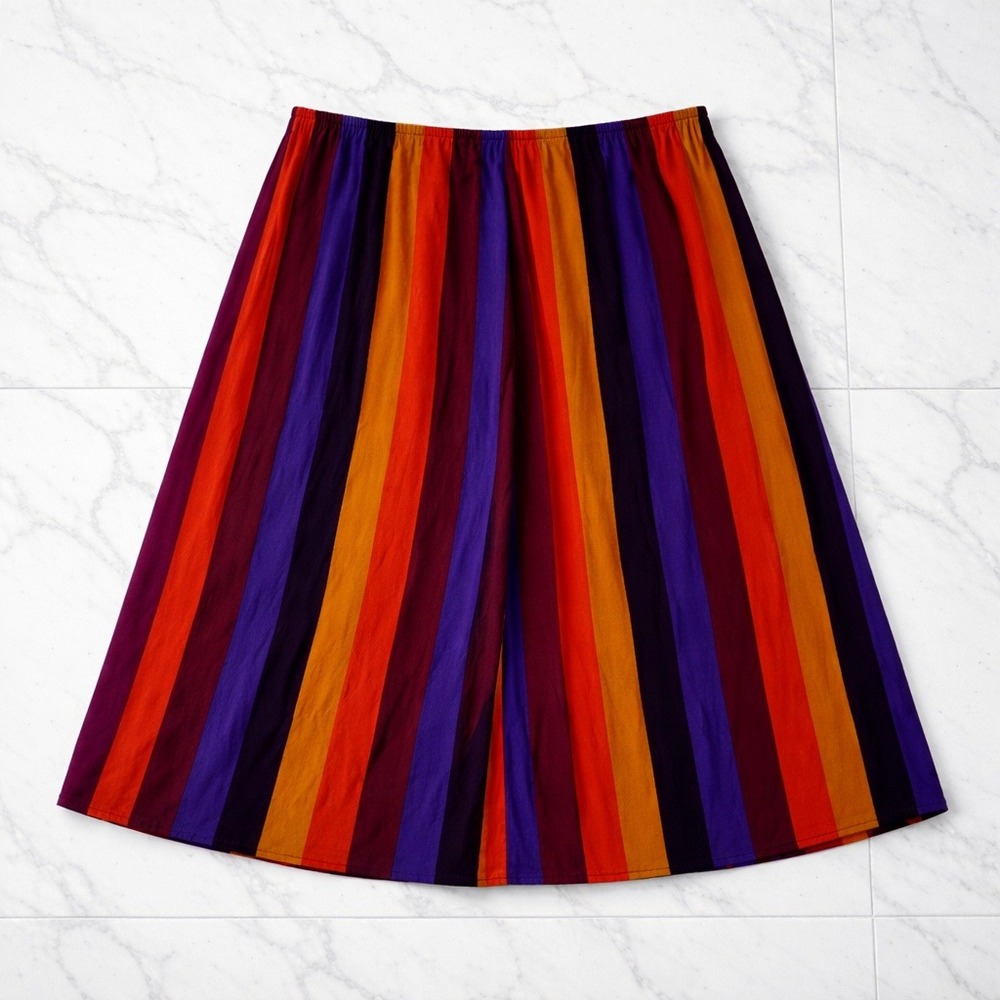 American Eagle Burgundy Brown Striped Skirt XL Retro Boho Crepe Rainbow Academia